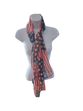 American Flag Sheer Oblong Scarf Patriotic Americana USA Fourth of July Wrap